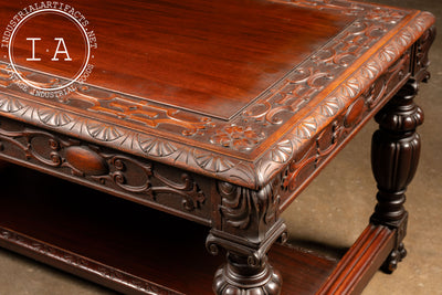 Early 20th Century Carved Mahogany Library Table