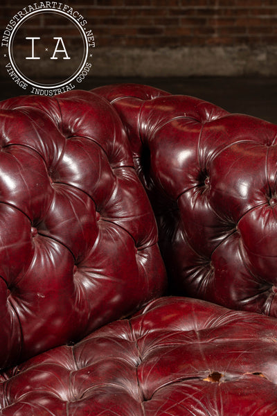 Tufted Leather Chesterfield Sofa in Burgundy
