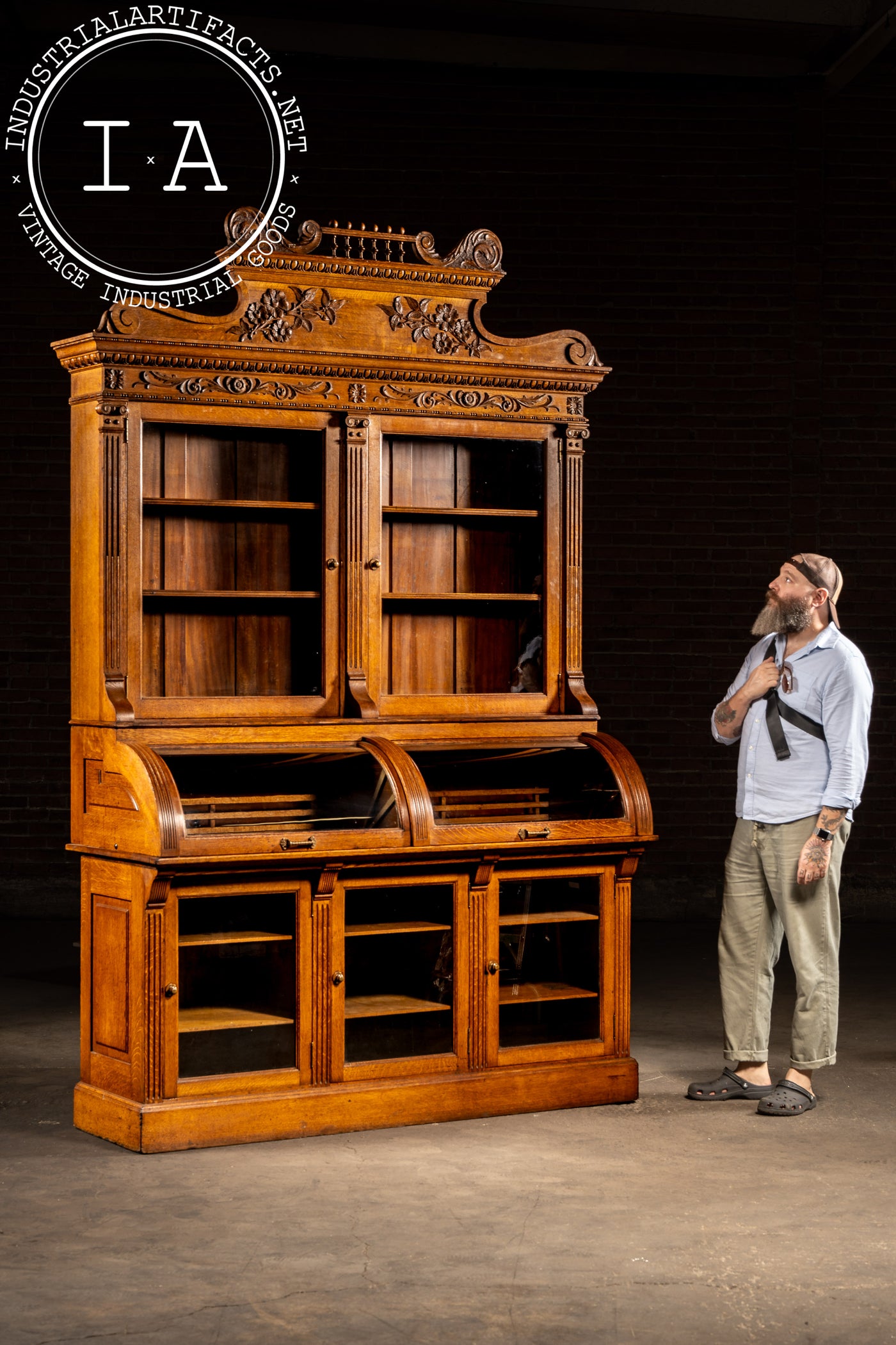 Antique Oak Jewelry Store Display Cabinet