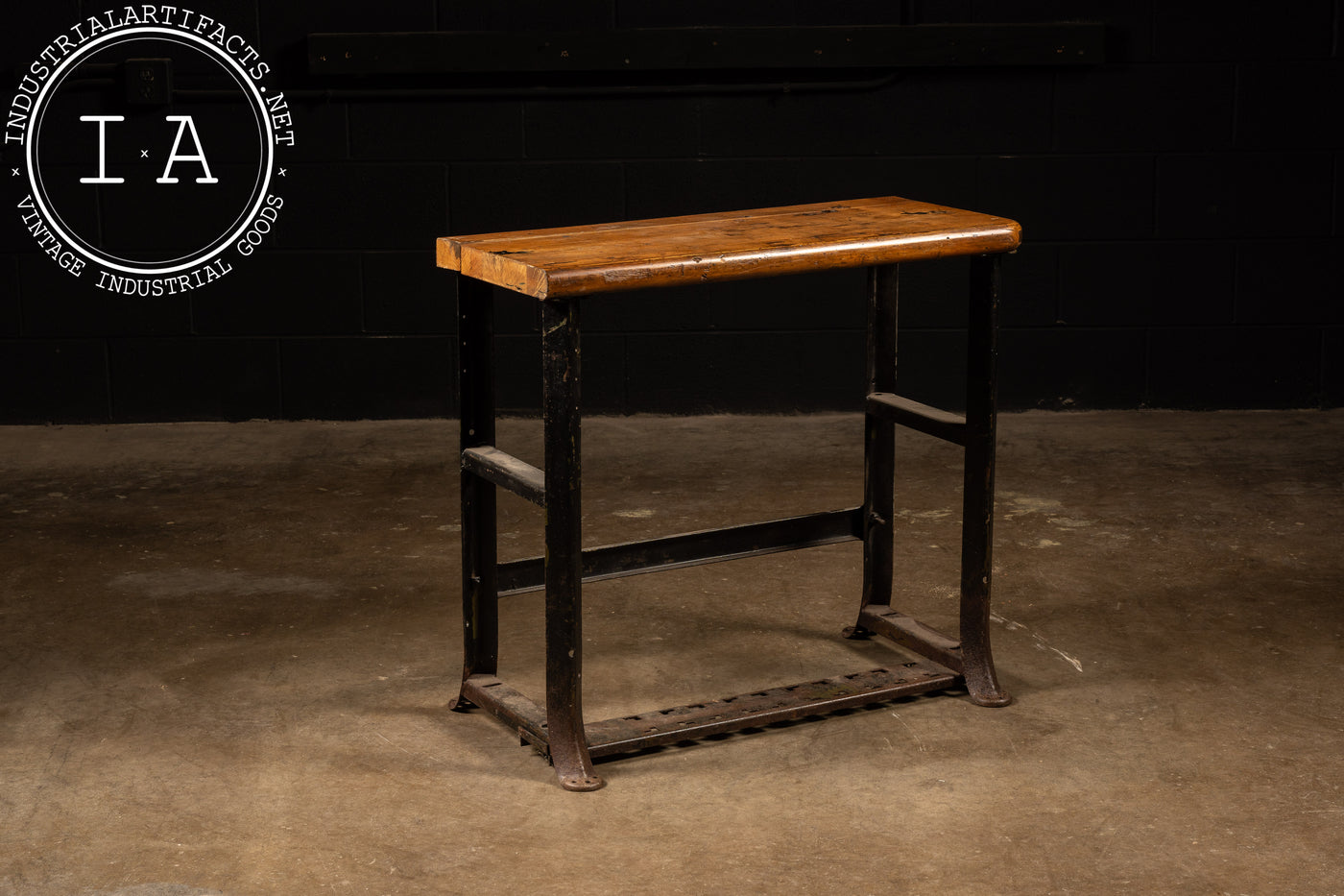 Vintage Industrial Butcher Block Table with Cast Iron Legs