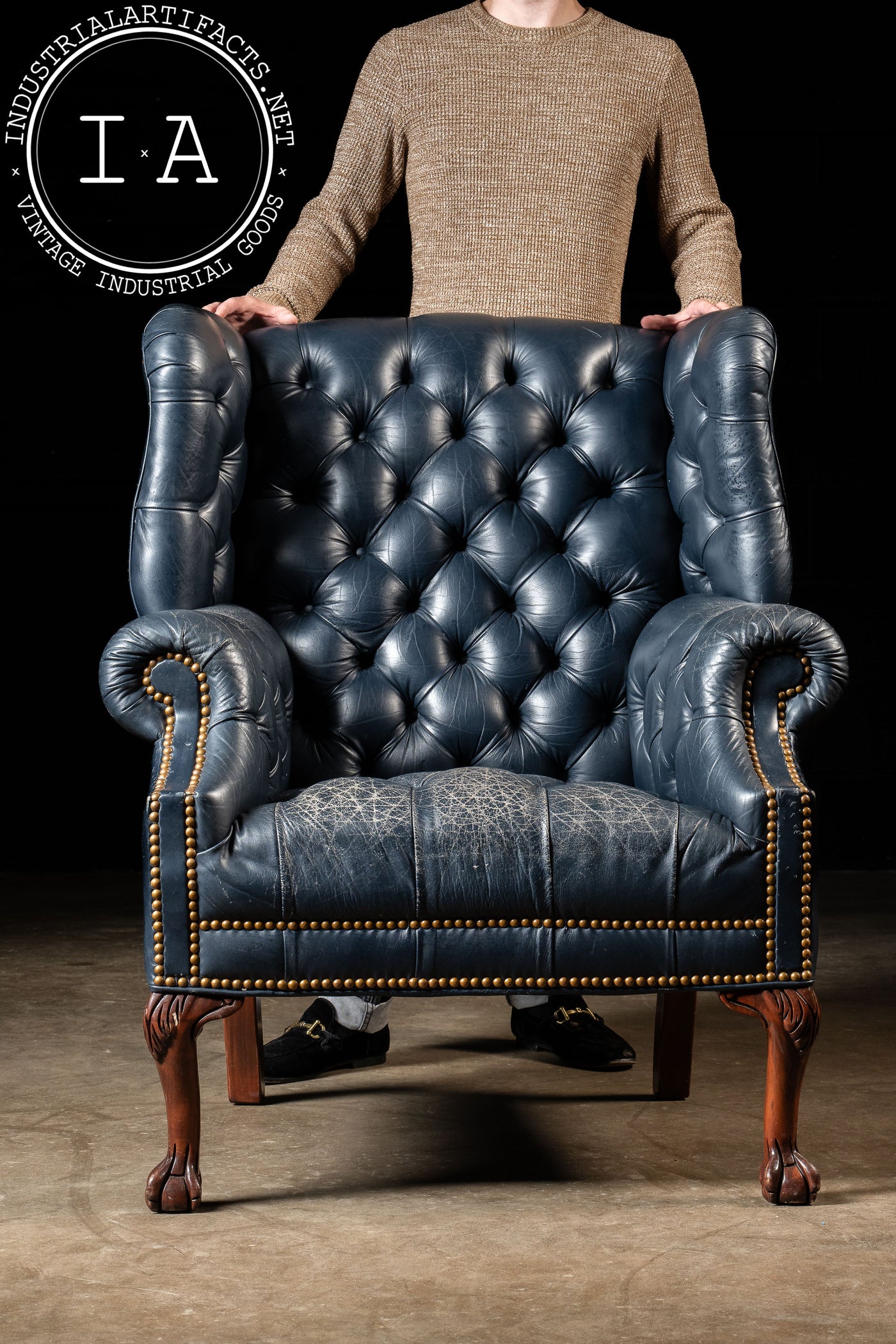 Vintage Tufted Wingback Armchair in Blue