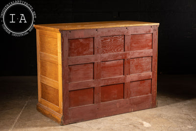c. 1910s Oak Wood Long Drawer Apothecary Cabinet