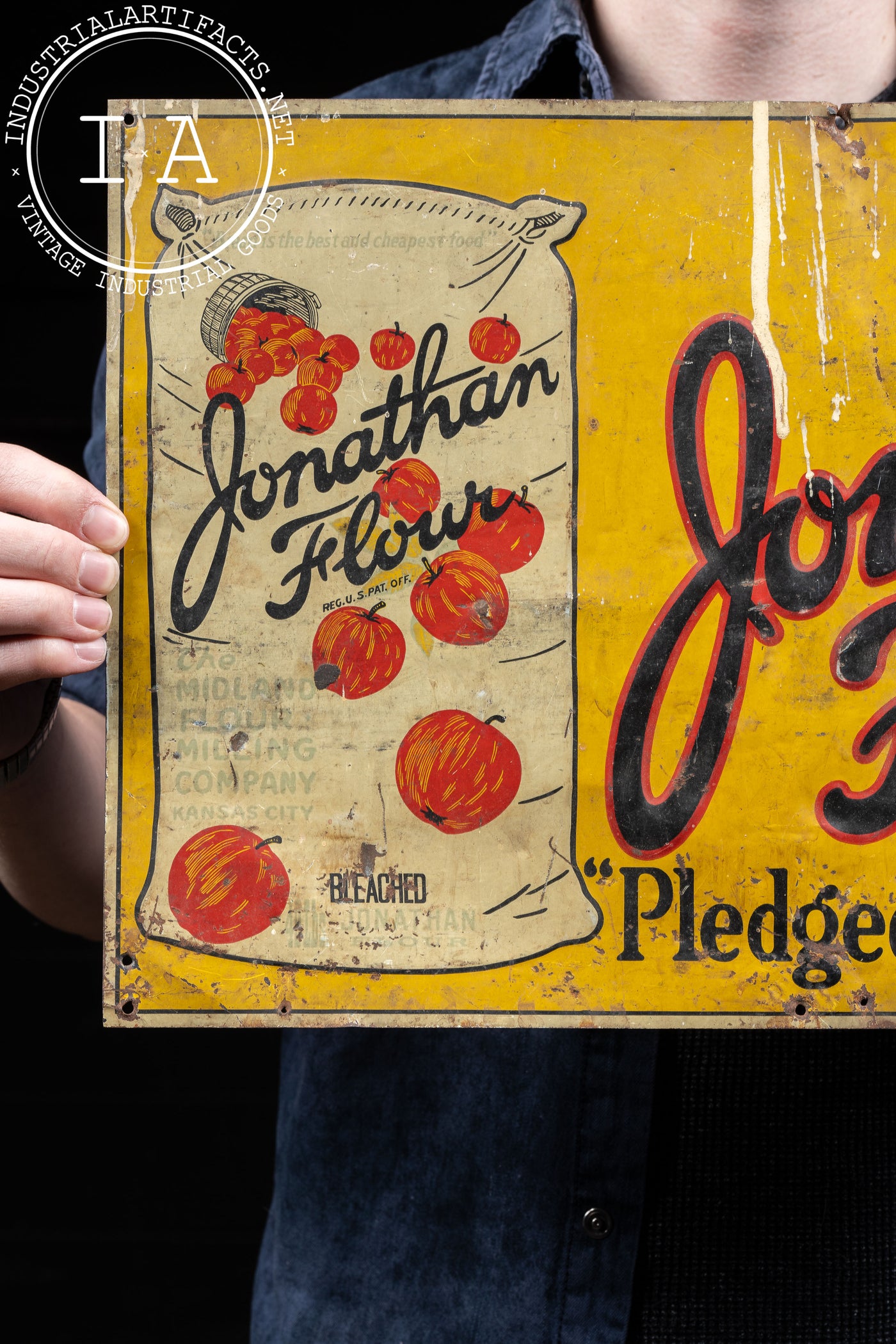 Antique 1920s Jonathan Flour Tin Litho Sign