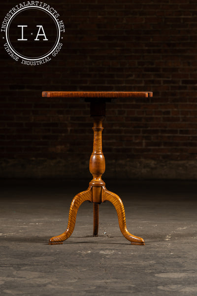 Antique Flamed Maple Tilt-Top Table on Tripod Base with Tiger Grain