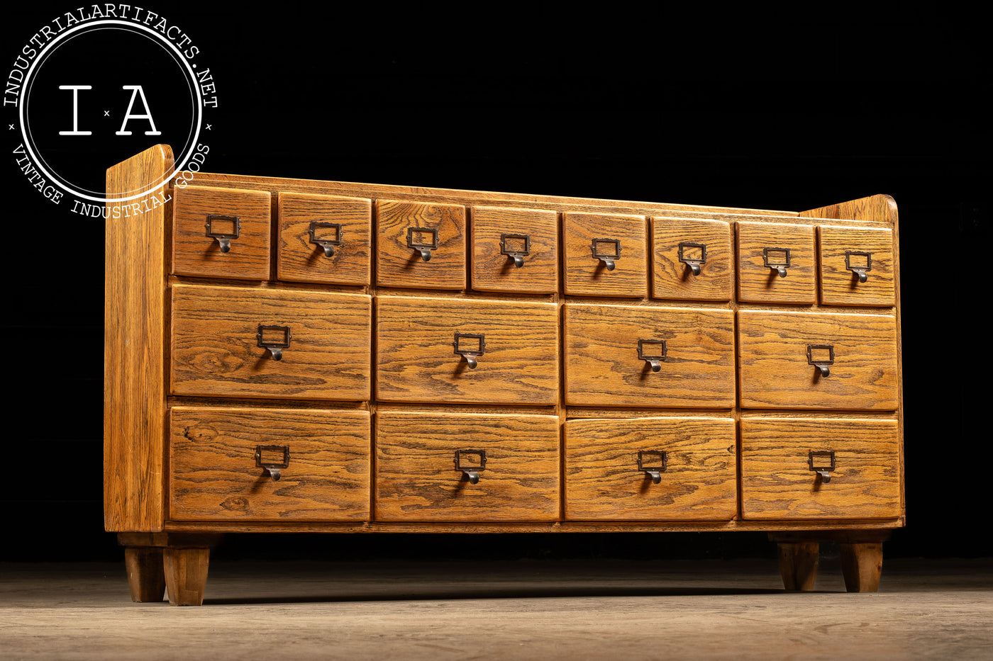 Antique Oak 16-Drawer Garment Cabinet