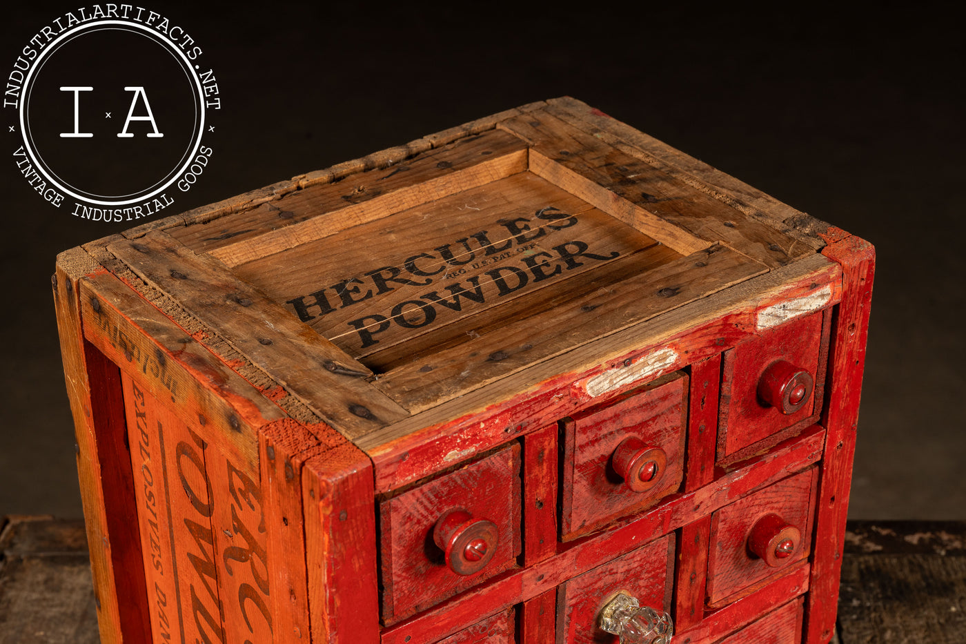 c. 1950 Shop-Made Hercules Explosives Small Parts Cabinet
