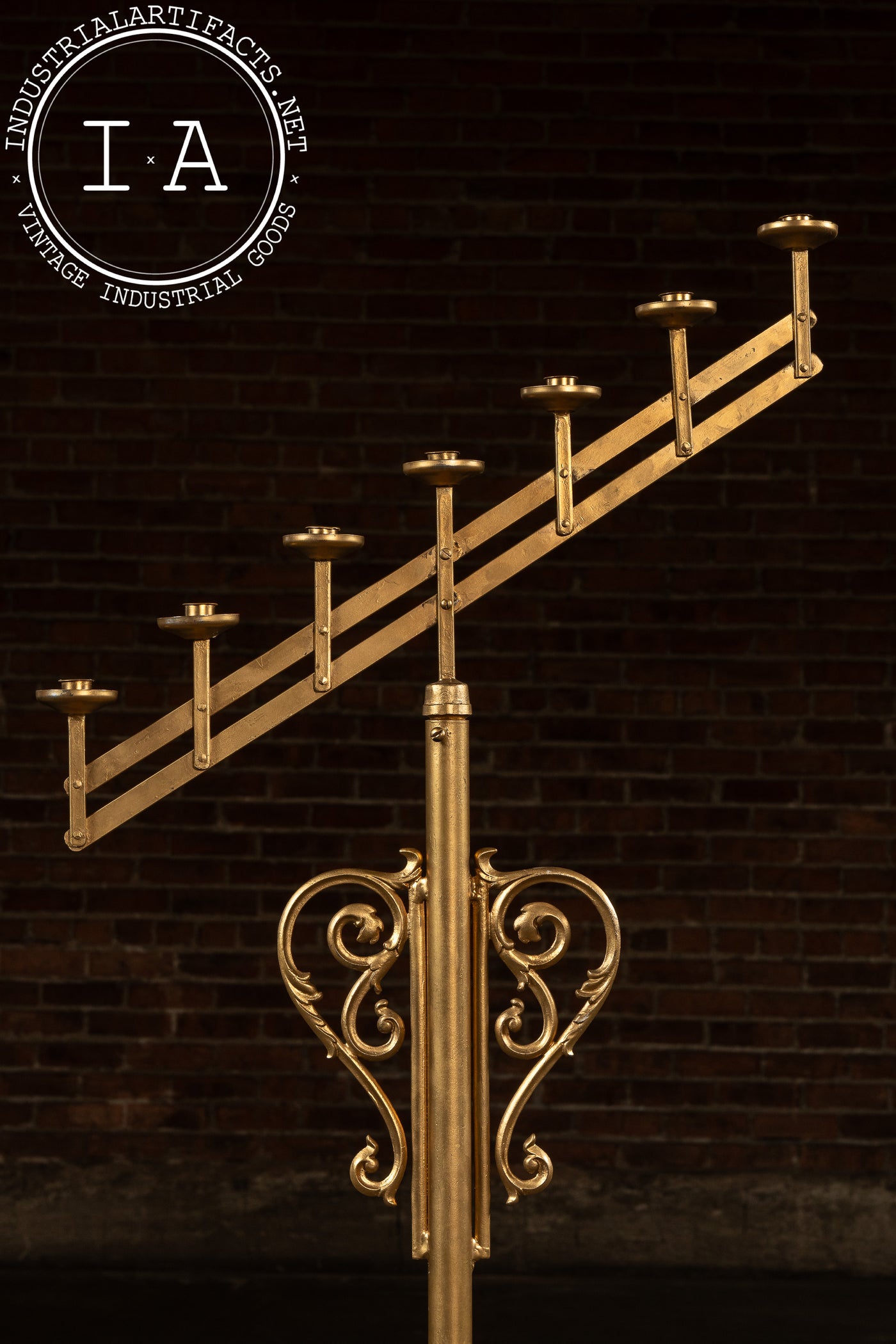 Vintage Gold-Painted Adjustable Floor Candelabra
