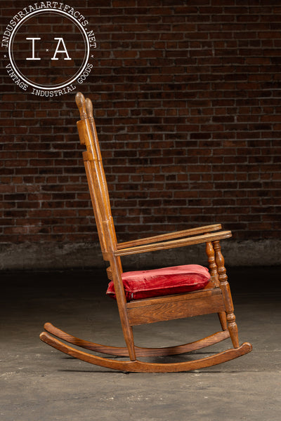 Antique Wooden Rocking Chair With Red Cushion