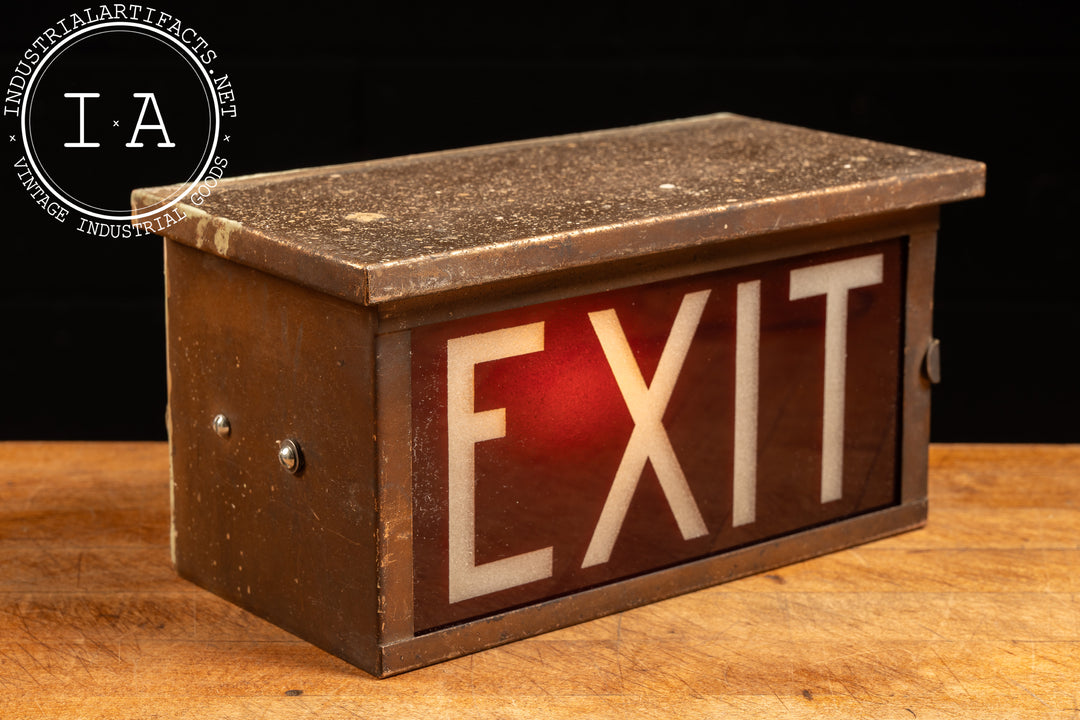 Vintage Lighted Glass Exit Sign Box – Industrial Artifacts