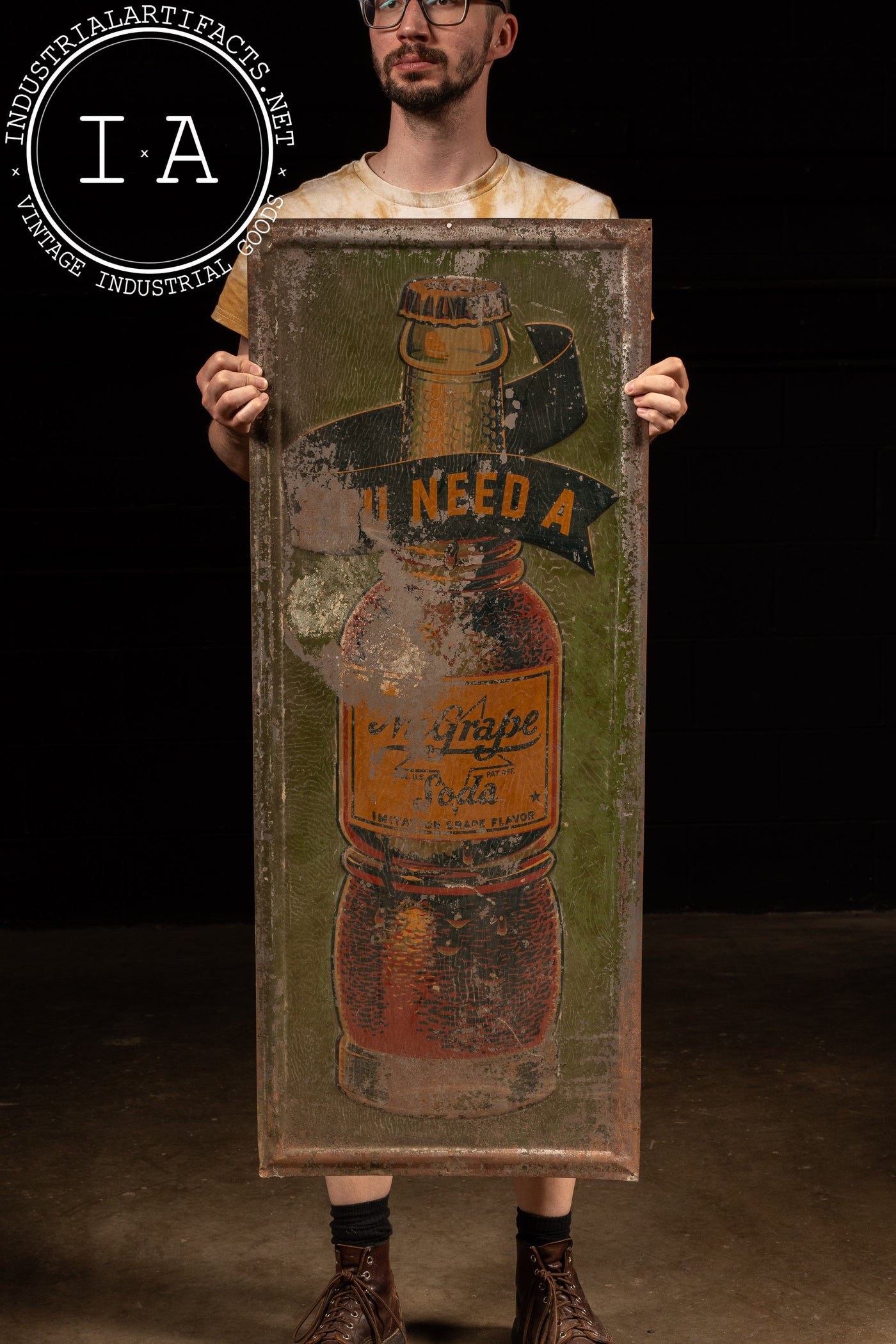 Antique Embossed Painted Tin Advertising Sign