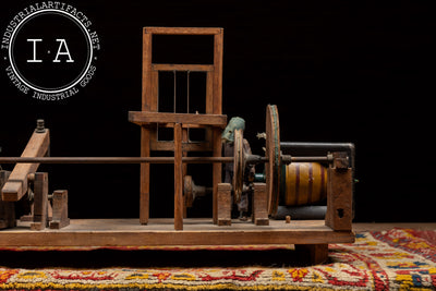 Antique Hand-Crank Mechanical Wooden Folk Art Blacksmith Model