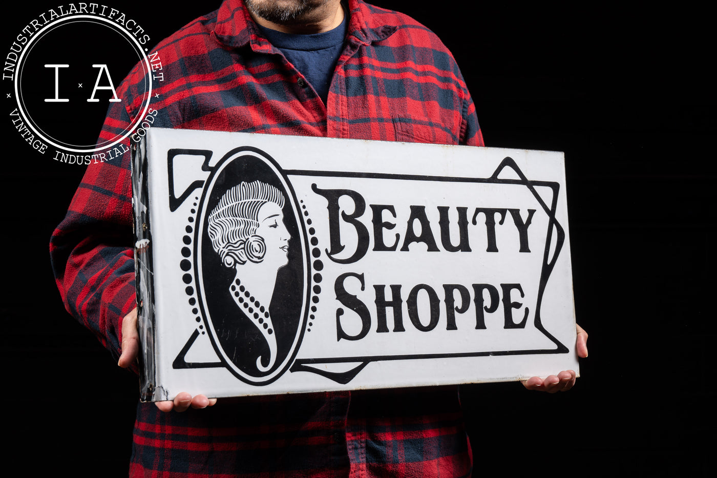Antique Double-Sided Porcelain Beauty Shoppe Sign