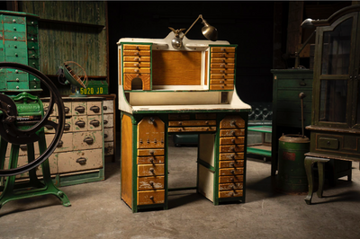 Early 20th Century Watchmaker's Desk with Faries Lamp