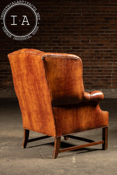 Tufted Vinyl Chesterfield Wingback Armchair in Brown