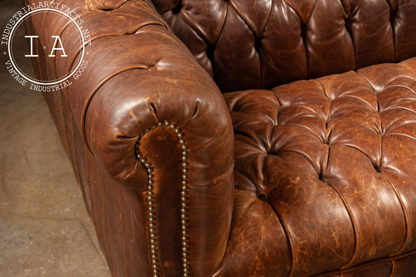 Vintage Double-Sided Leather Chesterfield Sofa in Caramel