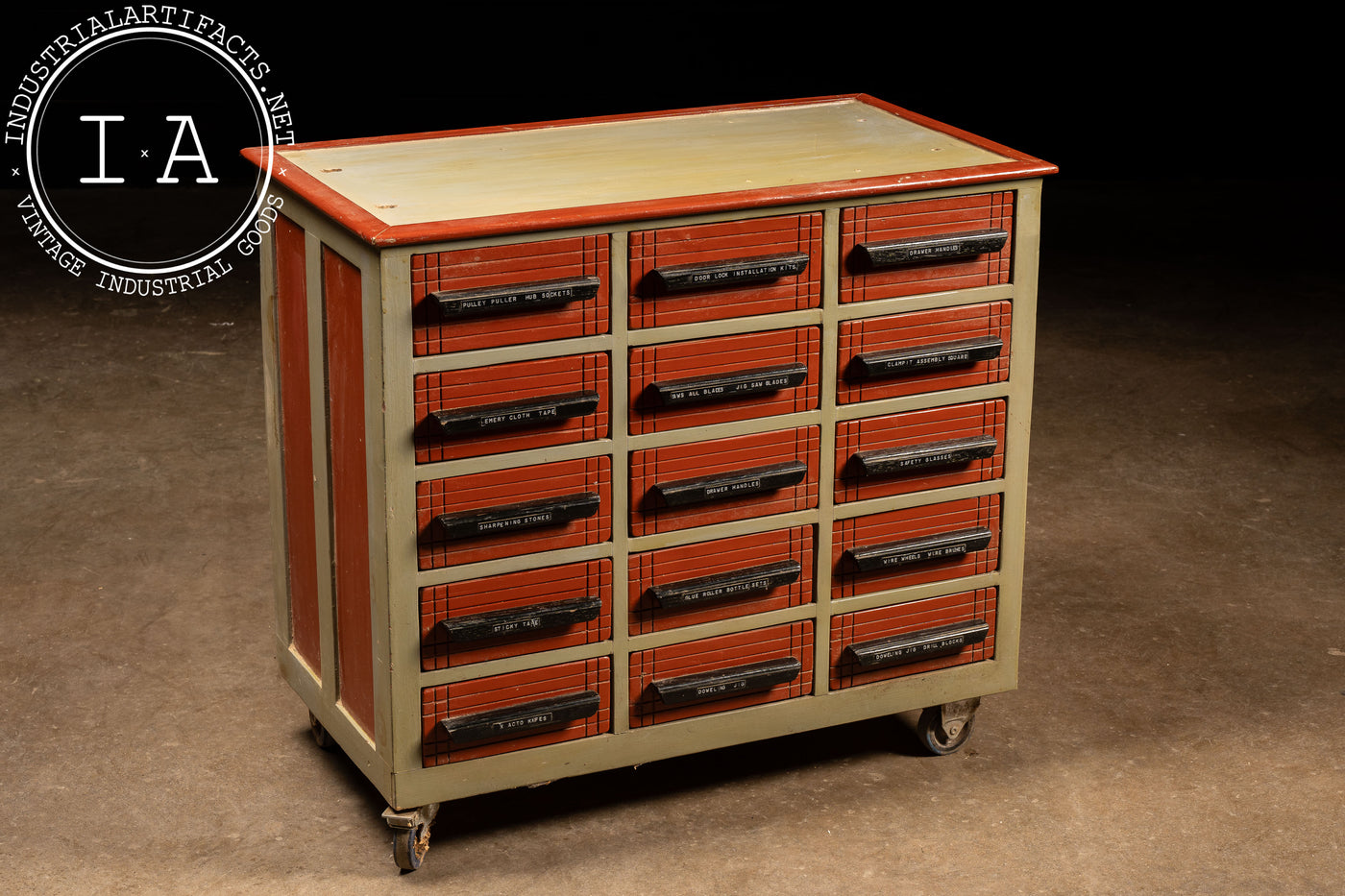 Vintage 15-Drawer Industrial Rolling Parts Cabinet