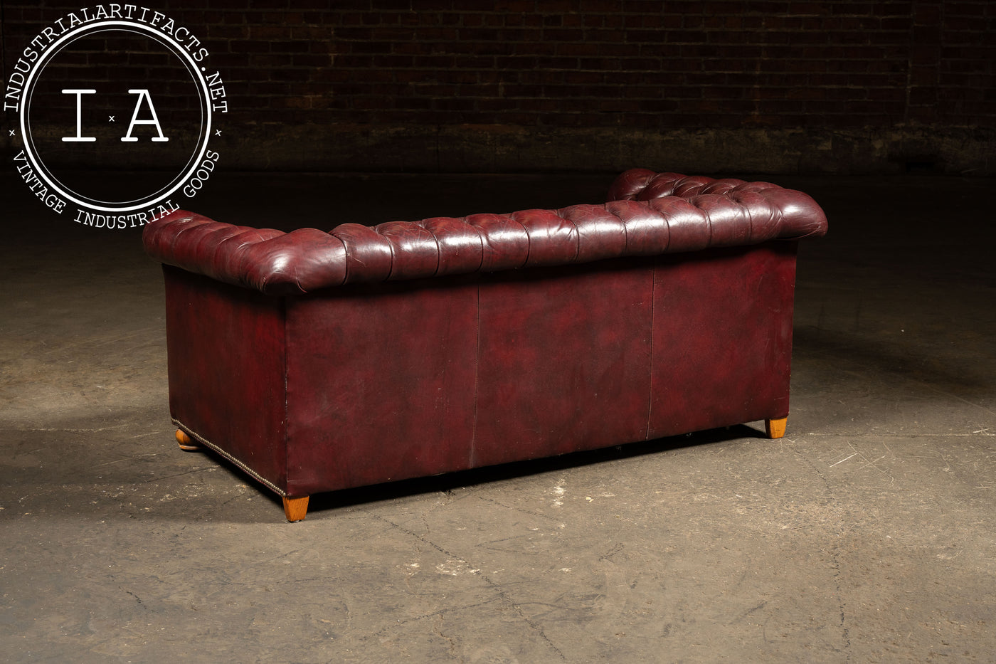 Vintage Tufted Leather Chesterfield Sofa in Burgundy