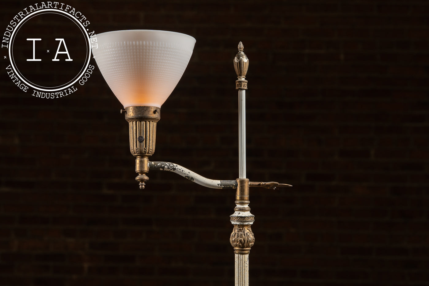 Antique Bridge Arm Floor Lamp with Milk Glass Shade