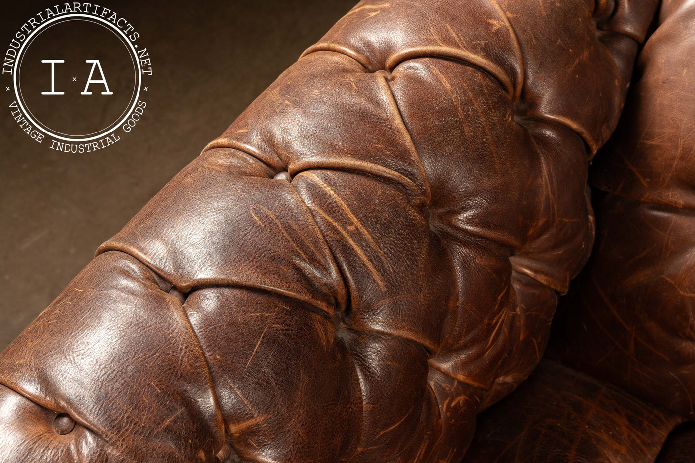 Vintage Double-Sided Leather Chesterfield Sofa in Caramel