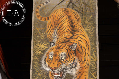 Early 20th Century Walking Tiger Gongbi Silkscreen Painting