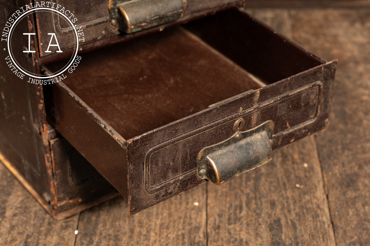 Antique 3-Drawer Heavy Riveted Steel Strongbox with Japanned Handles
