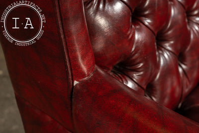 Vintage Tufted Leather Wingback Chesterfield Armchair in Oxblood
