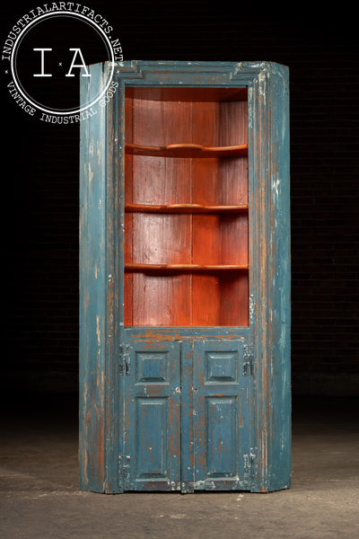 Primitive Chippy Corner Cupboard in Blue