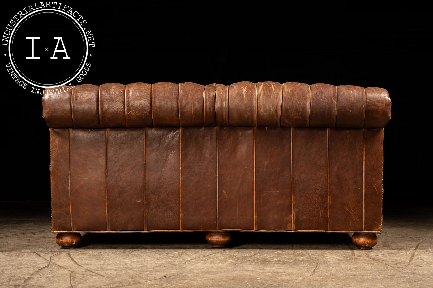 Vintage Double-Sided Leather Chesterfield Sofa in Caramel