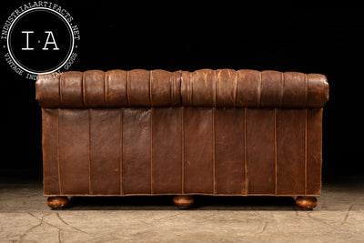 Vintage Double-Sided Leather Chesterfield Sofa in Caramel