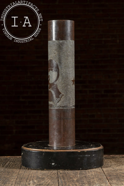 WWI-Era Engraved Trench Art Shell Casing Vase on Base