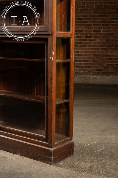 Antique Quarter Sawn Oak Merchandising Showcase Cabinet with Sliding Glass Doors