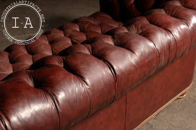 Tufted Leather Chesterfield Sofa in Burgundy