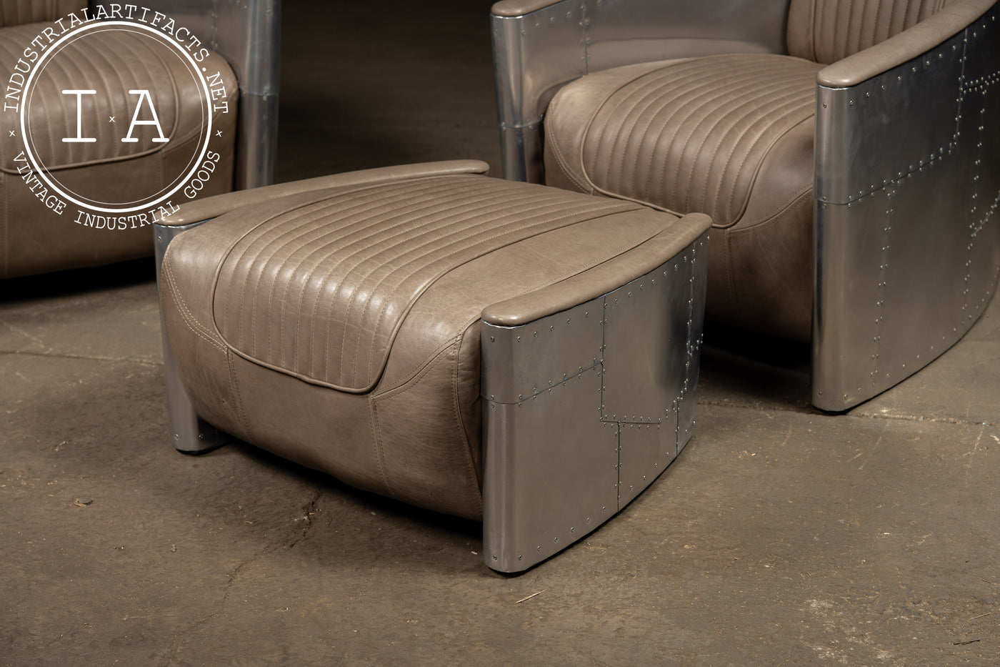 Vintage Pair of Aviator Chairs with Ottoman in Gray by RH