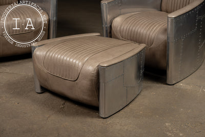 Vintage Pair of Aviator Chairs with Ottoman in Gray by RH