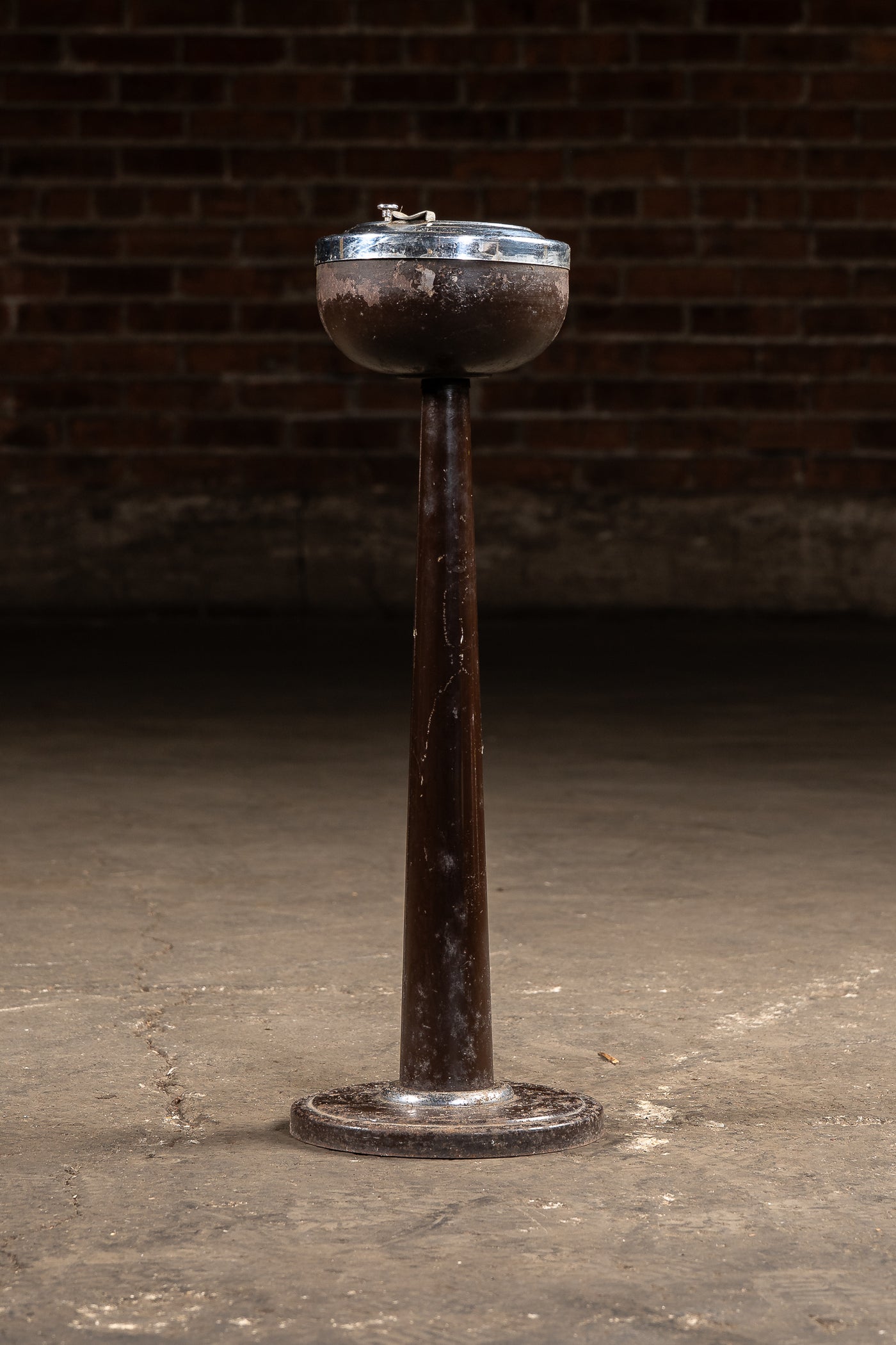 Mid-Century Industrial Chrome & Enamel Standing Ashtray