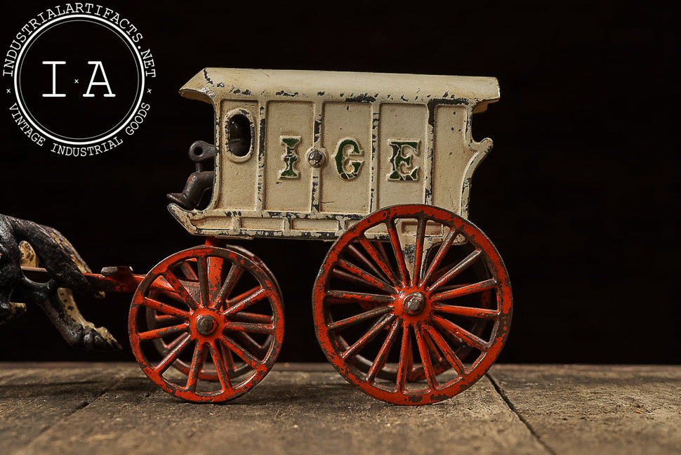 Antique Cast Iron Horse Drawn Ice Wagon with Driver