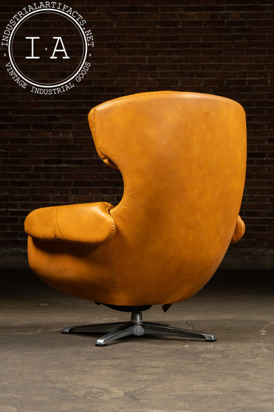 Modernist Scandinavian Armchair with Ottoman by Overman in Orange