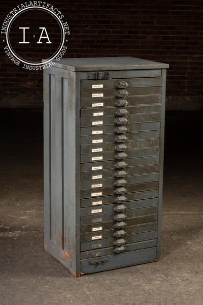 Early 20th Century Oak Typesetter's Cabinet in Gray