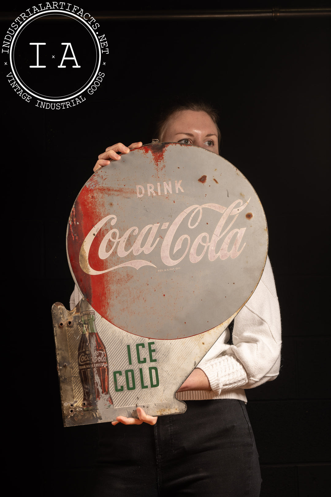 Vintage Double-Sided Porcelain Coca-Cola Flanged Advertising