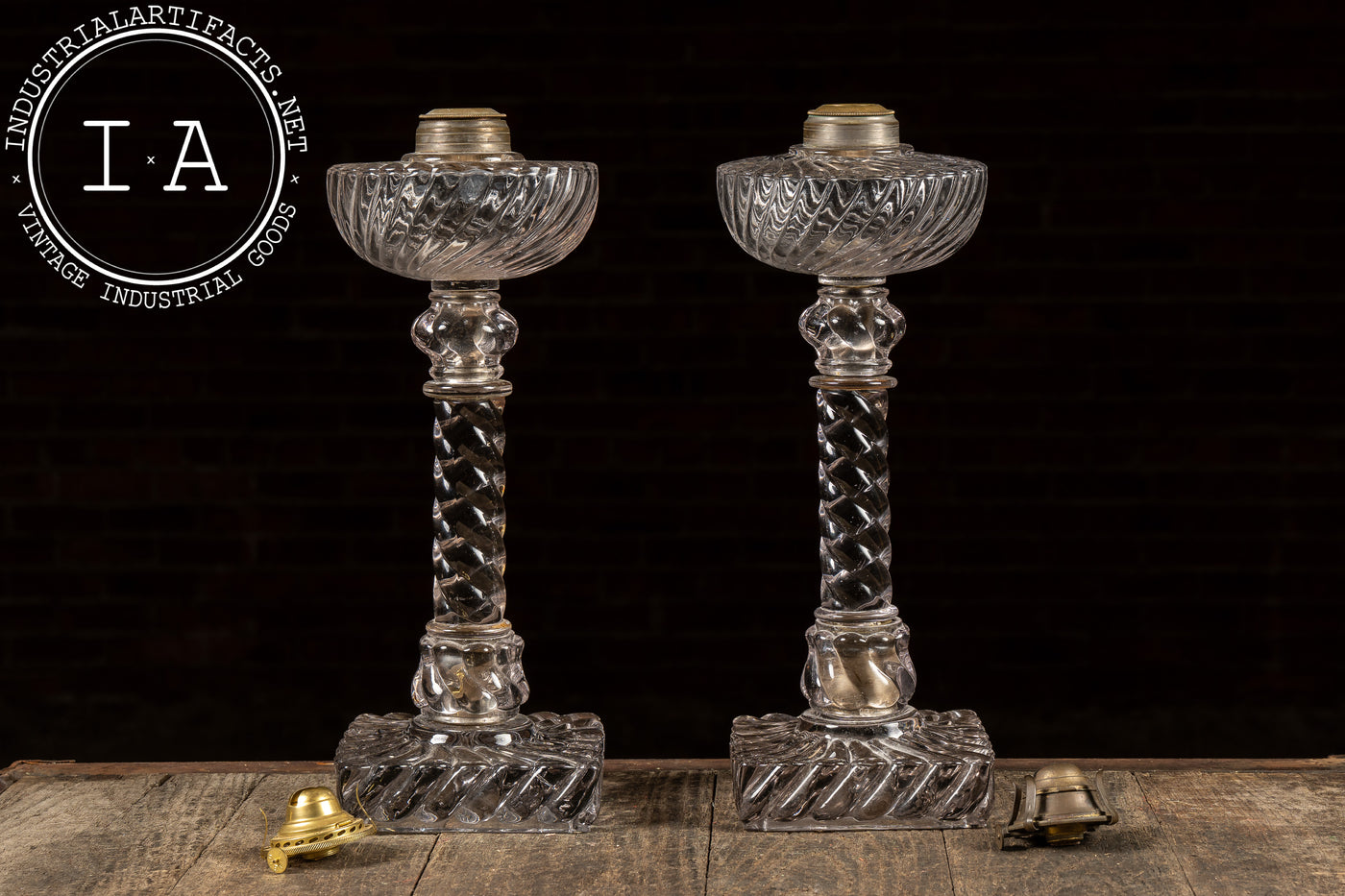 Pair of 19th Century Rope Twist Crystal Oil Lamps by Baccarat