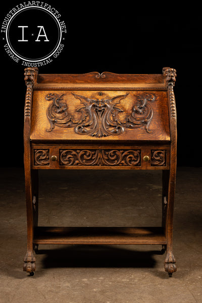 Late 19th Century Oak Green Man Slant-Lid Desk