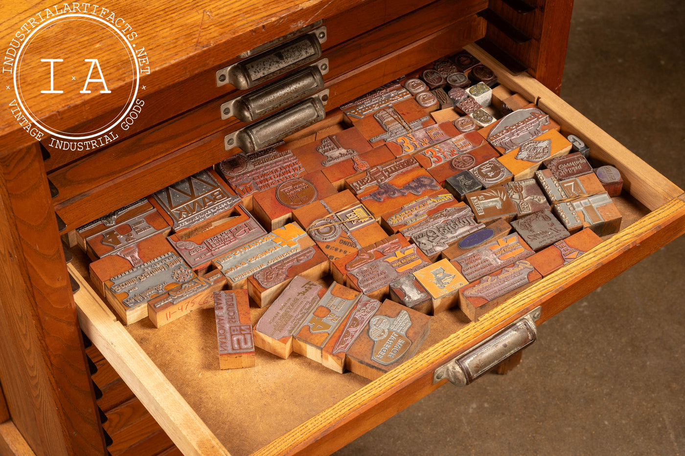 Antique Oak Printer's Cabinet with Presses