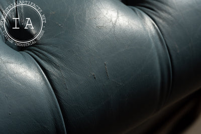 Vintage Tufted Leather Chesterfield Sofa in Blue