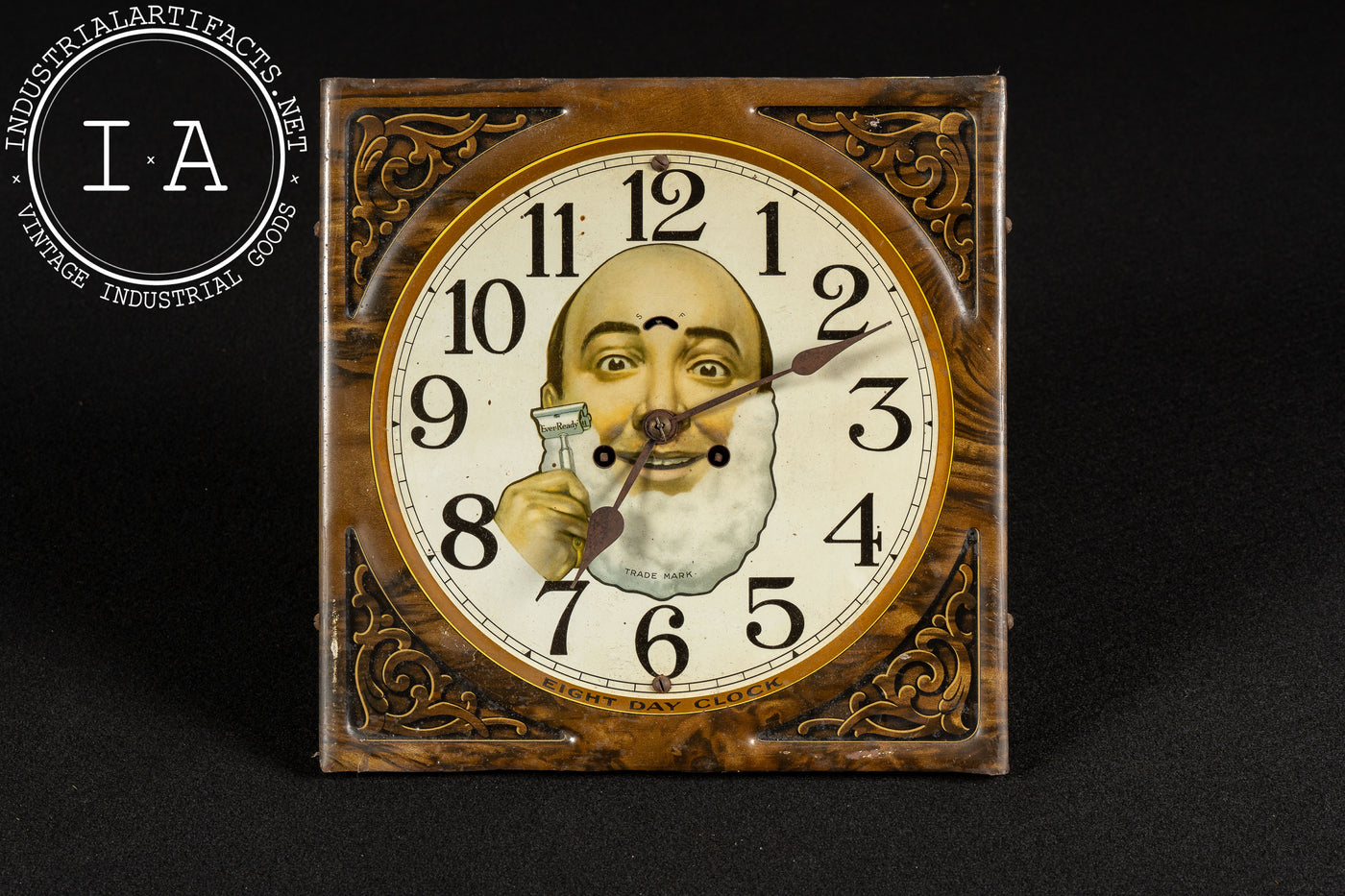 Antique Ever-Ready Tin Litho Eight-Day Advertising Clock
