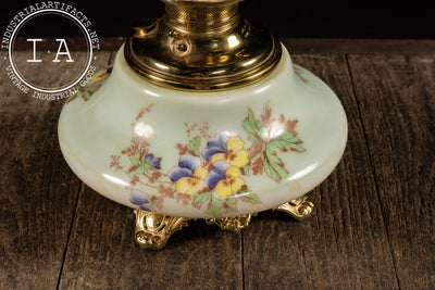 Late 19th Century Hand-Painted "Juno" Glass Oil Lamp with Floral Motif