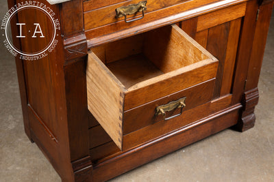 Late 19th Century Eastlake Victorian Walnut Commode Wash Stand with Marble Top