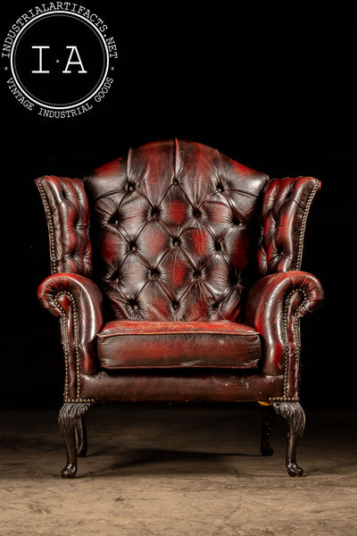 Vintage Tufted Leather Chesterfield Armchair in Oxblood