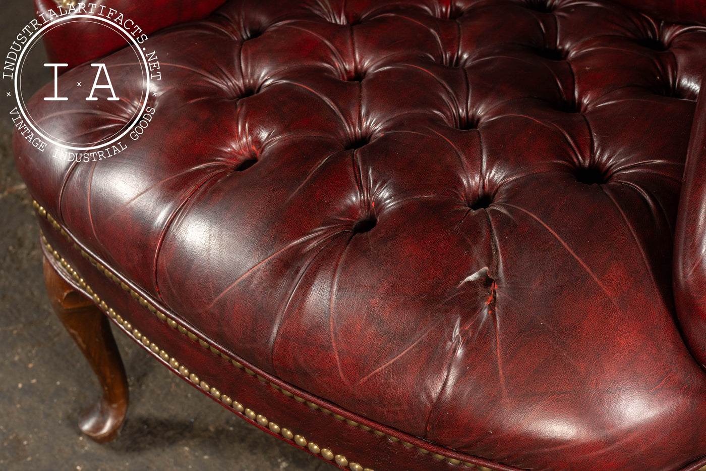 Vintage Tufted Leather Wingback Chesterfield Armchair in Oxblood