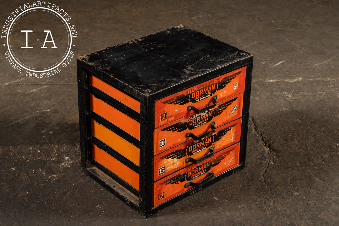 Vintage Steel Parts Cabinet with Original Winged Logos by Dorman