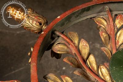 Mediterranean Revival Wrought Iron and Tole Circular Chandelier